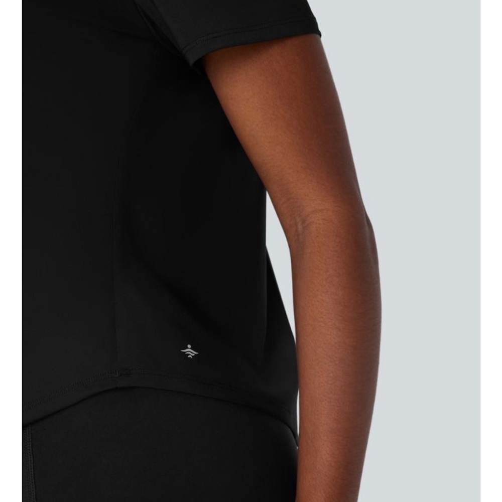 HALARA Black Short Sleeve Pleated Mesh Back Tee - Picture 13 of 15